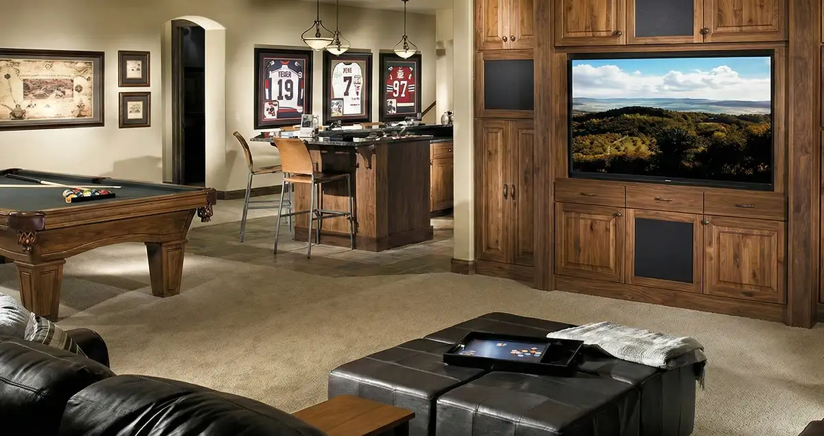 finished basement remodeling project transforming a basement into a comfortable living space in Wilmington, NC