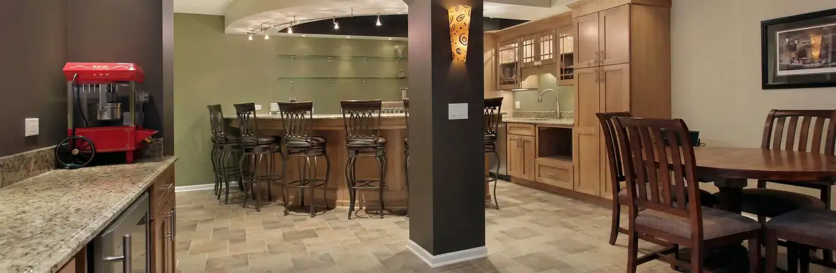 modern basement remodeling with custom finishes and open layout in a home in Wilmington, NC