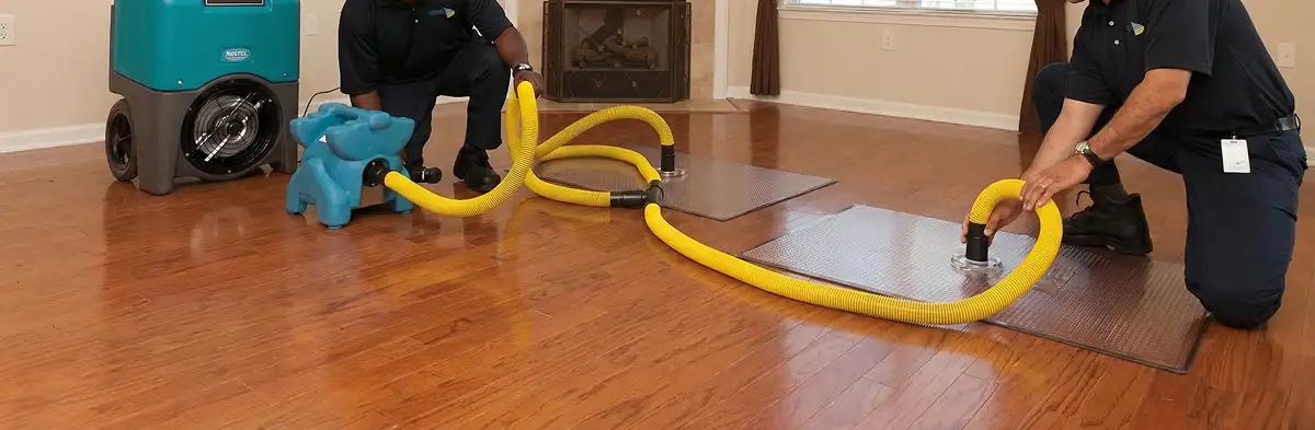 emergency water removal technicians extracting standing water from a home using professional equipment in Wilmington, NC