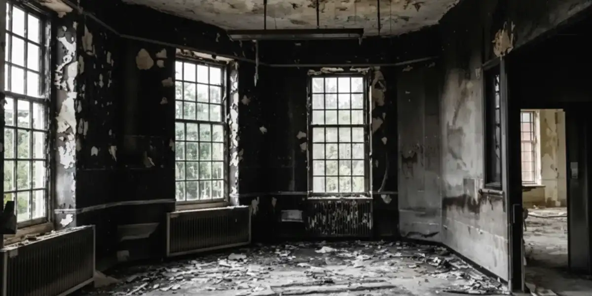 fire damage repair addressing severe interior damage and smoke residue inside a burned home in Wilmington, NC