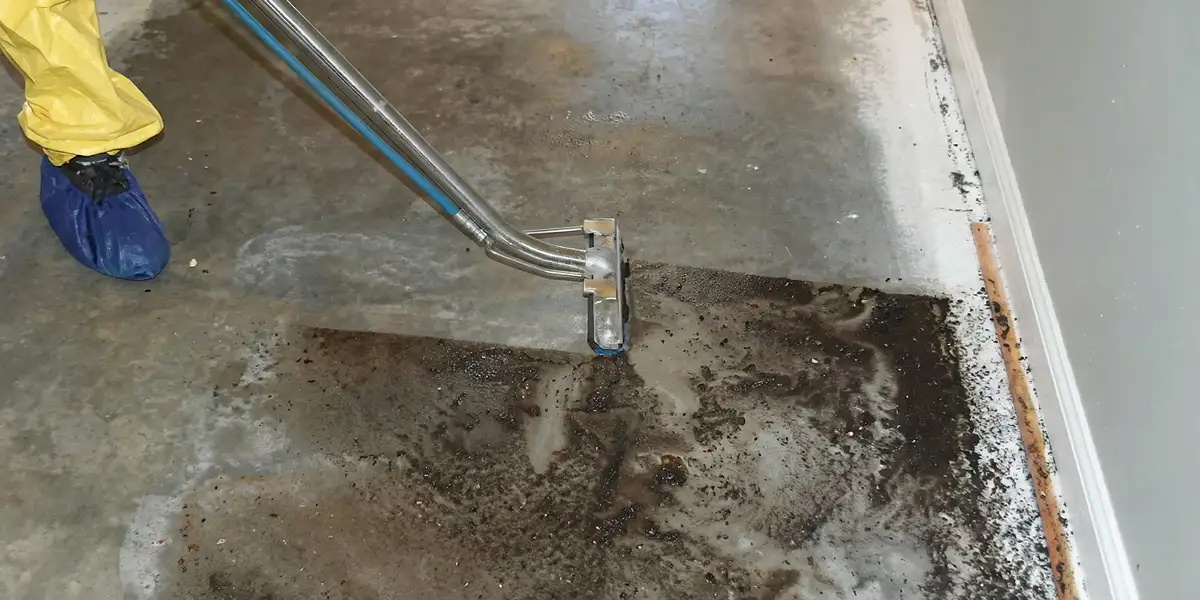 sewage removal technicians extracting contaminated wastewater from a residential floor in Wilmington, NC